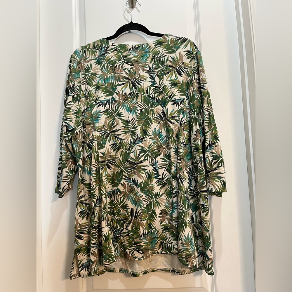 J Jill Wearever Collection Green Floral Scoop Neck 3/4 Sleeve Tunic XL Petite - Picture 7 of 7